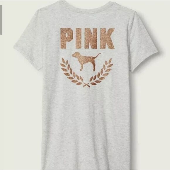 Victoria's Secret PINK Everyday Tee T Shirt  Heather Grey With Glitter Logo - Picture 4 of 4